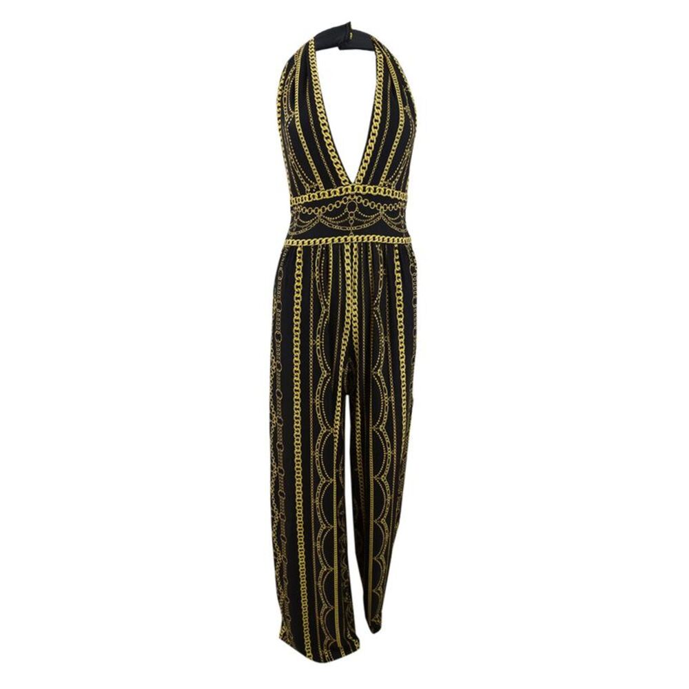Sho Women's Plunging Chain-Print Jumpsuit - Gold Chain